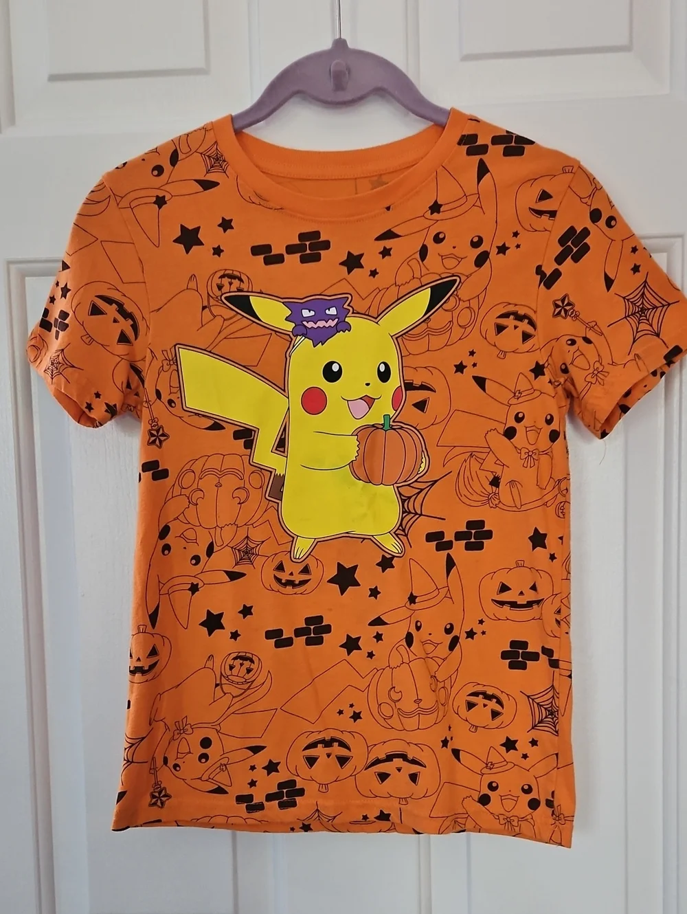 Pokemon Orange Pikachu Halloween Tee with Pumpkin Graphic
